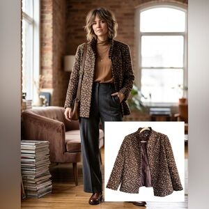 True Vintage 90s Leopard Wool Jacket Real Fur Trim Size S